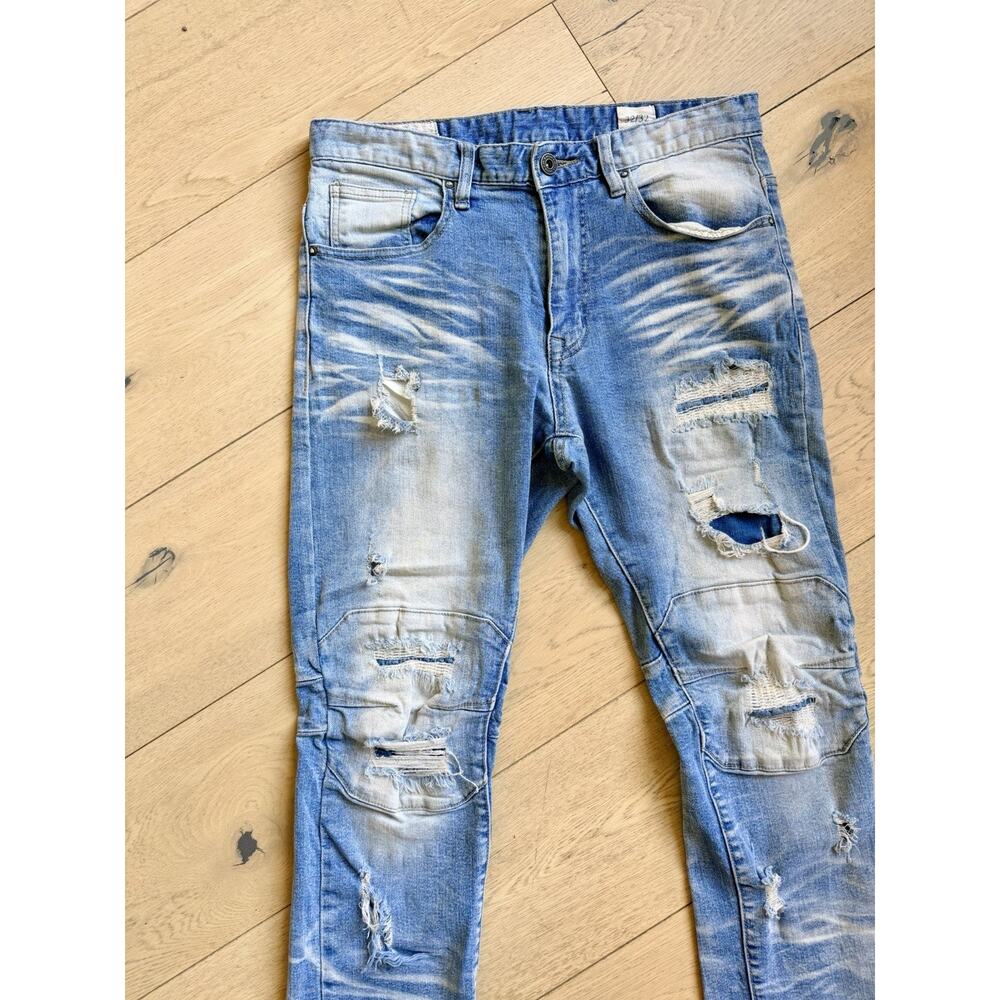 Smoke Rise DNM CO. Men Jeans 32X32 Light Blue Denim Distressed Bar Code Y2K - Picture 2 of 6